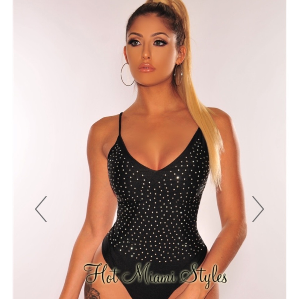 Black rhinestone bodysuit